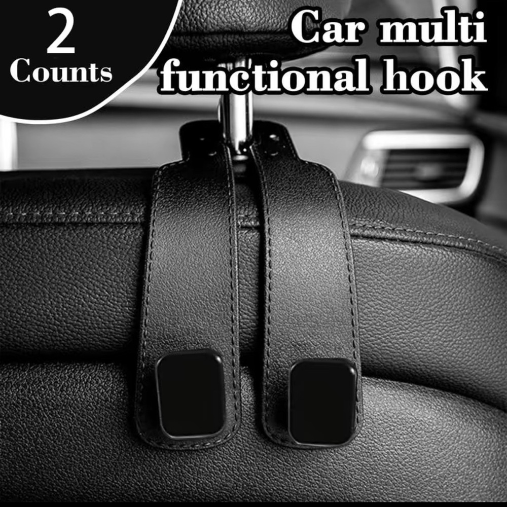 2 Pc Leather Strap Car Headrest Hooks for Purse, Phone or Bags